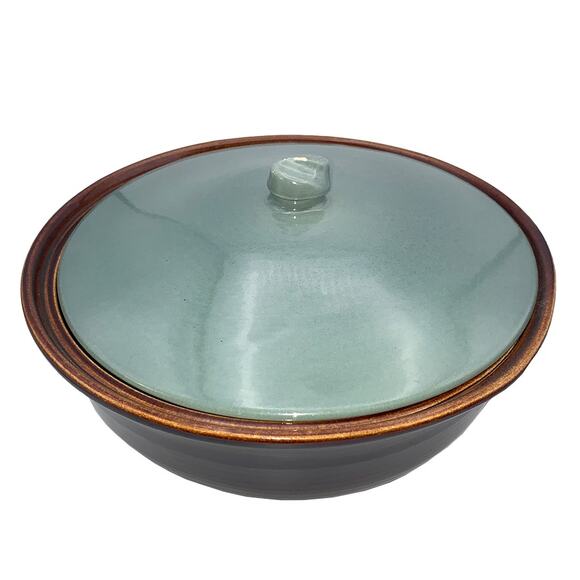 Vintage Red Wing 10" Round 2-Quart Covered Casserole Green/Brown VGC - Picture 2 of 10